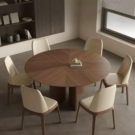 Juego de Comedor Circular Celestina 6 Sillas - Marrón y Beige