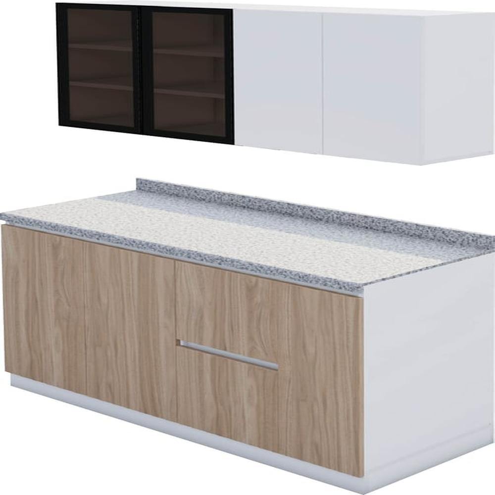 Modulo de Cocina Vigo + Puertas de Vidrio - Blanco y Castaño