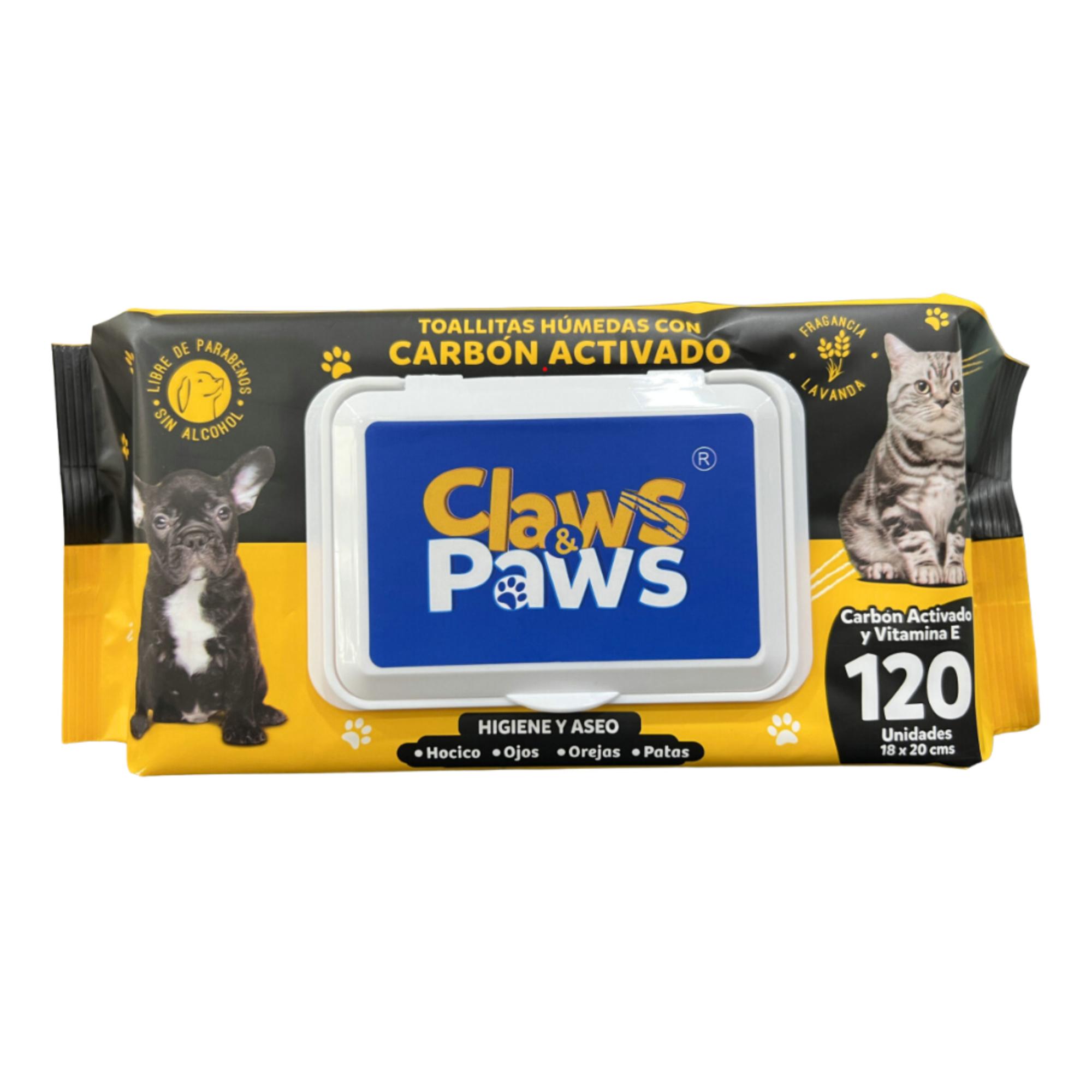 Toallas Húmedas Mascota CLAWS & PAWS Carbón Activado Paquete 120un