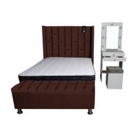 Dormitorio Boreti 1.5 Plz + Cabecera + Tocador + Puff + Baúl - Chocolate