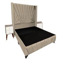 Dormitorio Lienz King + Cabecera + 2 Veladores - Beige Claro