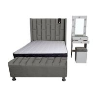 Dormitorio Boreti 2 Plz + Cabecera + Tocador + Puff + Baúl - Gris Oscuro