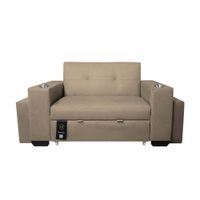 Sofá Cama Madison 1.5 Plz con Portavaso + Puff - Beige Claro