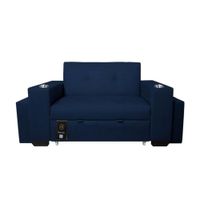 Sofá Cama Madison 1.5 Plz con Portavaso + Puff - Azul Marino