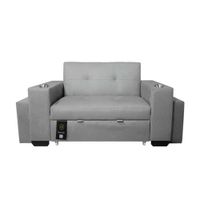 Sofá Cama Madison 1.5 Plz con Portavaso + Puff - Gris Claro
