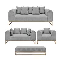 Juego de sala 3 2 1 Luxury Dolneni + Banqueta - Gris claro