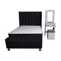Dormitorio Boreti 2 Plz + Cabecera + Tocador + Puff + Baúl - Negro