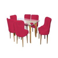 Juego de Comedor Recife Con 6 Sillas Mesa de Vidrio - Rojo