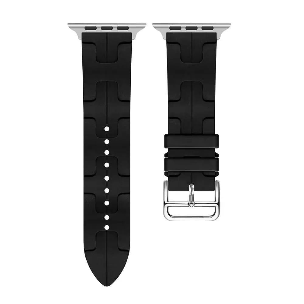 Correa de Silicona con Hebilla Acero Para Applewatch 42-44-45-49mm Negro
