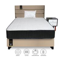 Dormitorio Tuzla 1.5 Plz + Cabecera aérea + Colchón Dual + 1 velador + 1 Almohada - Beige Claro