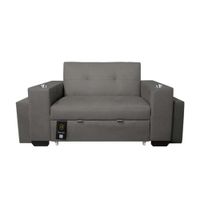 Sofá Cama Madison 1.5 Plz con Portavaso + Puff - Gris Oscuro