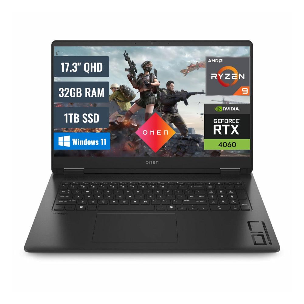 Laptop HP Gaming OMEN AMD Ryzen 9 8945HS 32GB RAM 1TB SSD 8GB RTX 4060 17.3 QHD Windows 11 A14RDLA