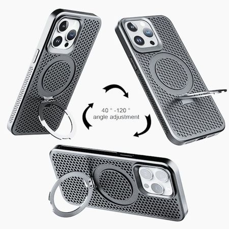 Case moket con soporte y magsafe para iphone 14 pro gris