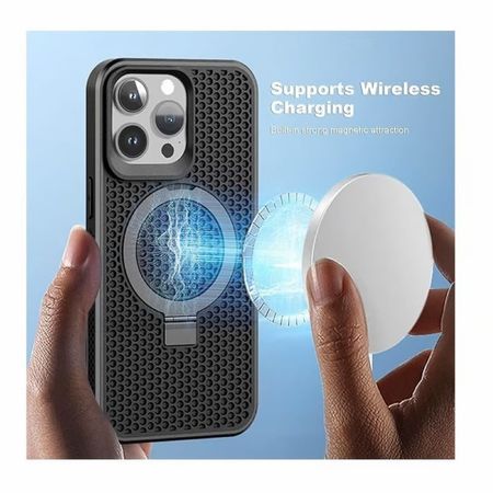 Case moket con soporte y magsafe para iphone 15 negro