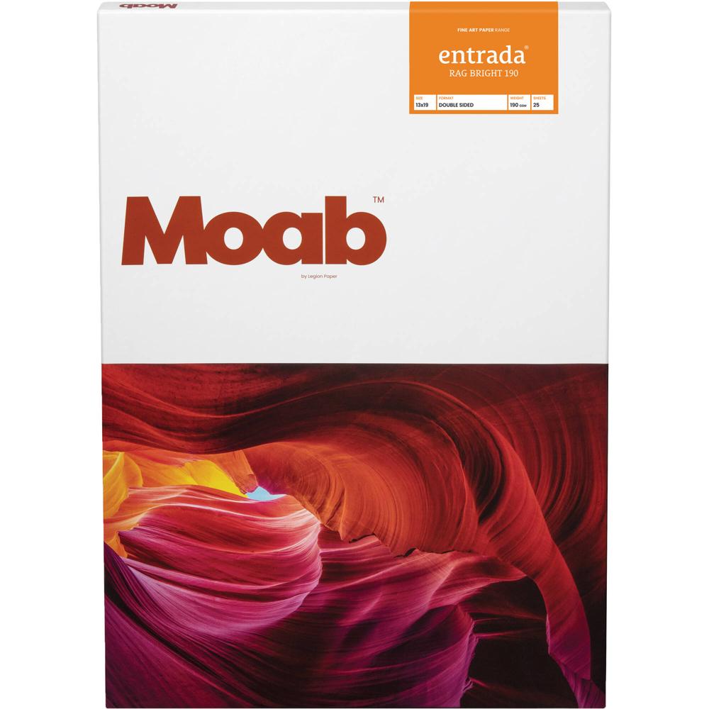Moab Entrada Rag Bright 190 Papel (13 x 19"", 25 Hojas) - 100% Fibra de Algodón, 190 gsm, Acabado Mat