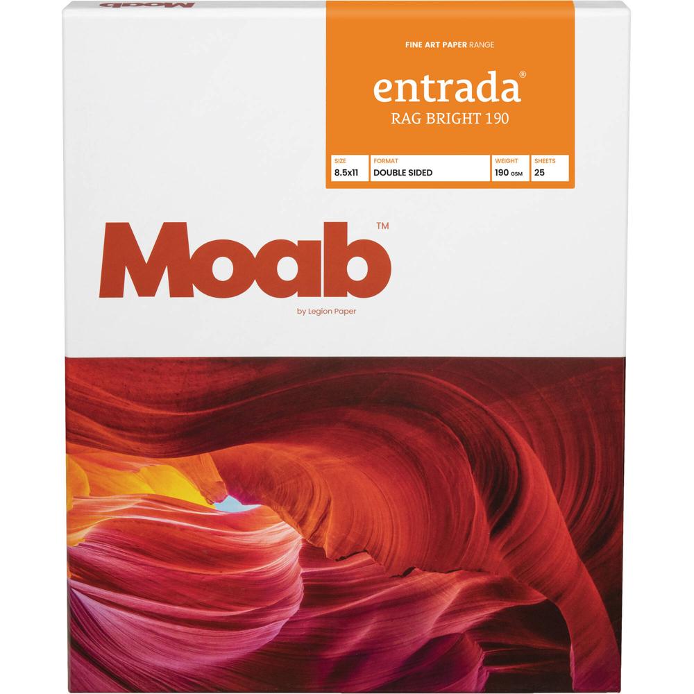 Moab Entrada Rag Bright 190 Papel (8.5 x 11"", 25 Hojas) - 100% Fibra de Algodón, 190 gsm, Acabado Ma