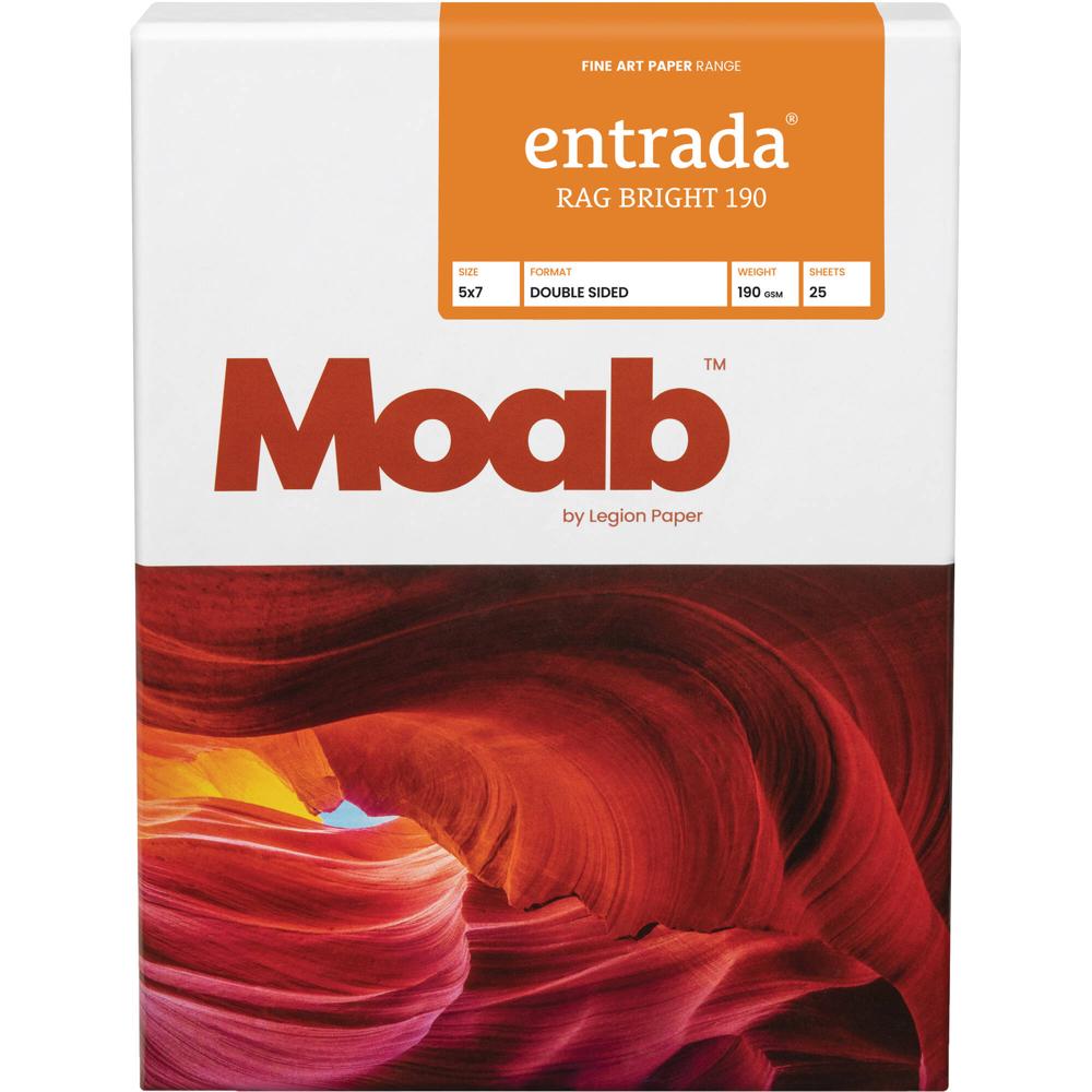 Moab Entrada Rag Bright 190 Papel (5 x 7"", 25 Hojas) - 100% Fibra de Algodón, 190 gsm, Acabado Mate,