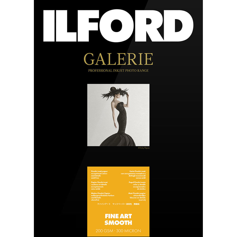 Ilford GALERIE Papel Fine Art Smooth (200 gsm, 17 x 22"", 25 Hojas) - Base de Celulosa Alpha, Acabado