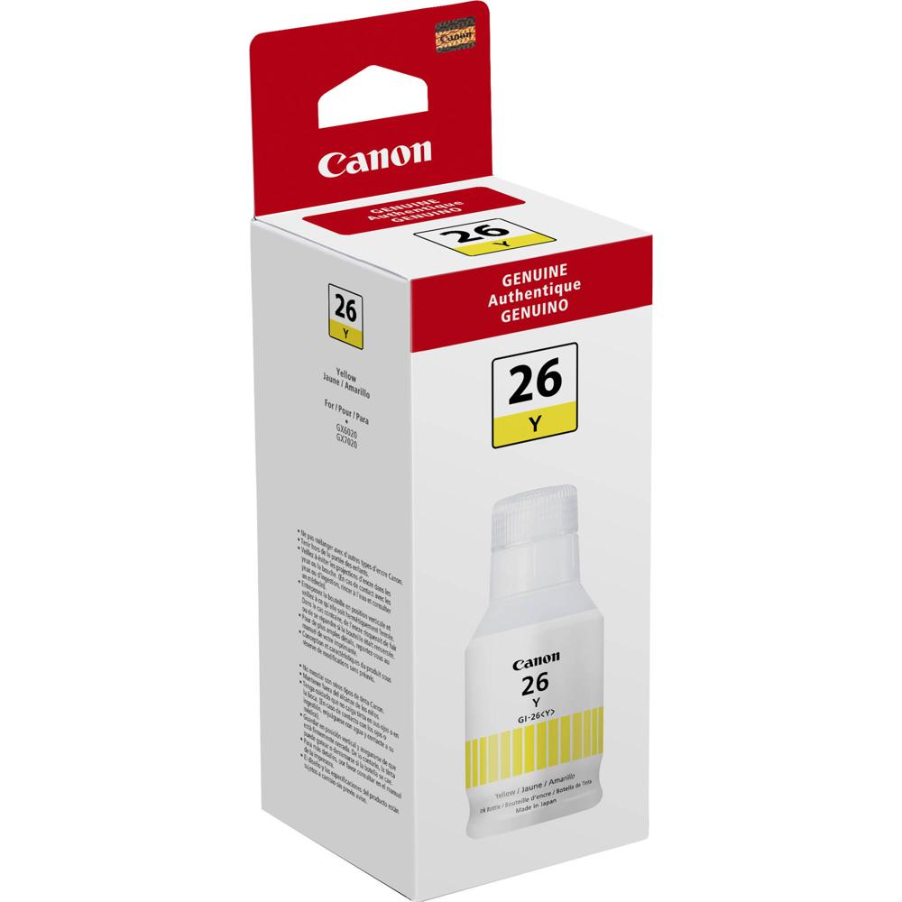 Tinta Amarilla Canon GI-26 para Impresoras MAXIFY 6020 y 7020 - Tinta Pigmentada con Forma Especiali