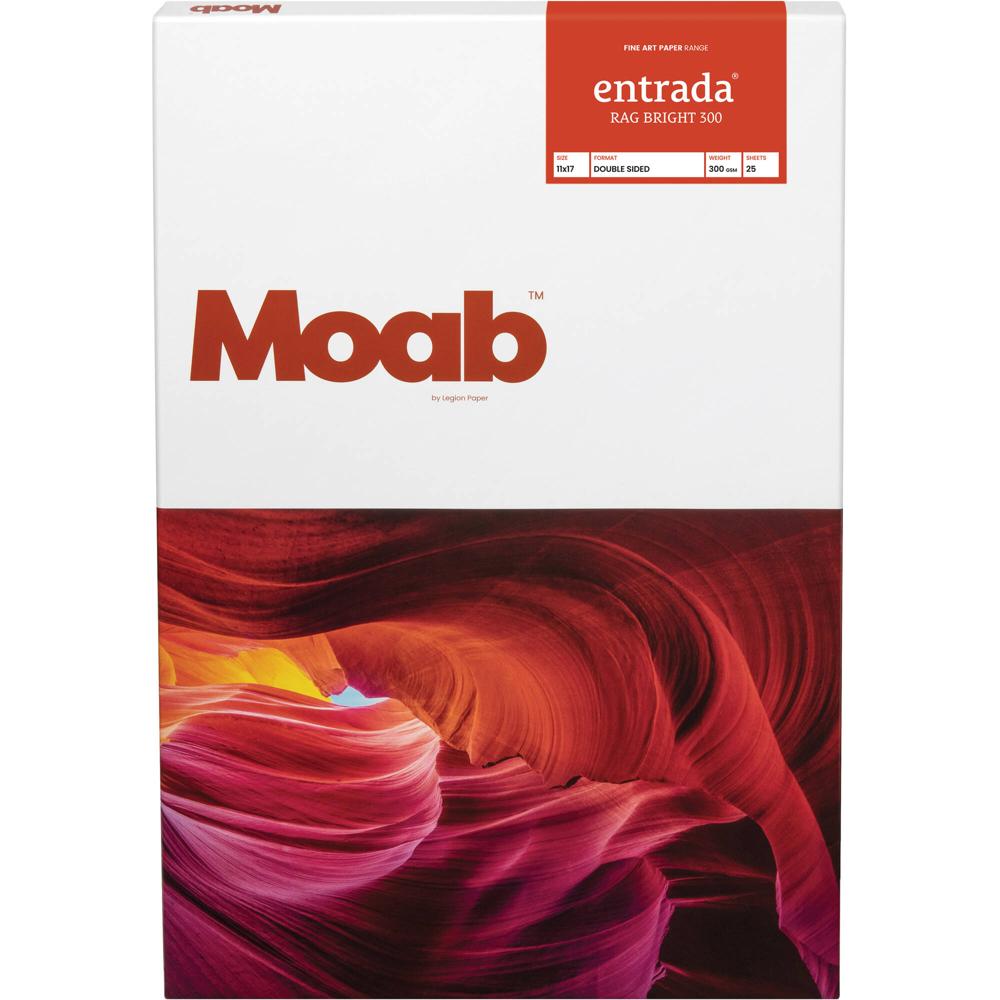 Moab Entrada Rag Bright 300 Paper (11 x 17"", 25 Hojas) - 100% Fibra de Algodón, 300 gsm, Acabado Mat