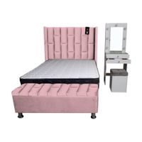 Dormitorio Boreti 2 Plz + Cabecera + Tocador + Puff + Baúl - Rosado
