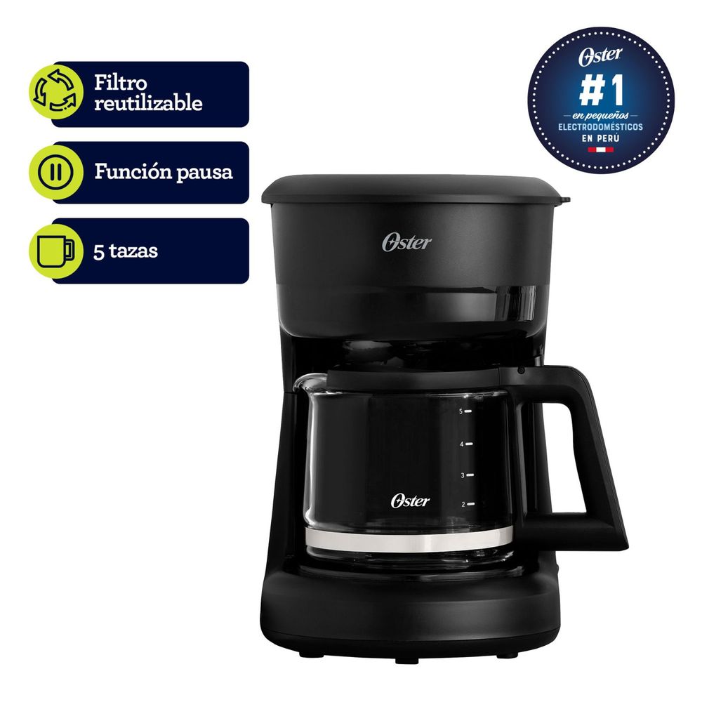 Cafetera Oster 5 tazas con filtro reutilizable BVSTDCS51B Negra