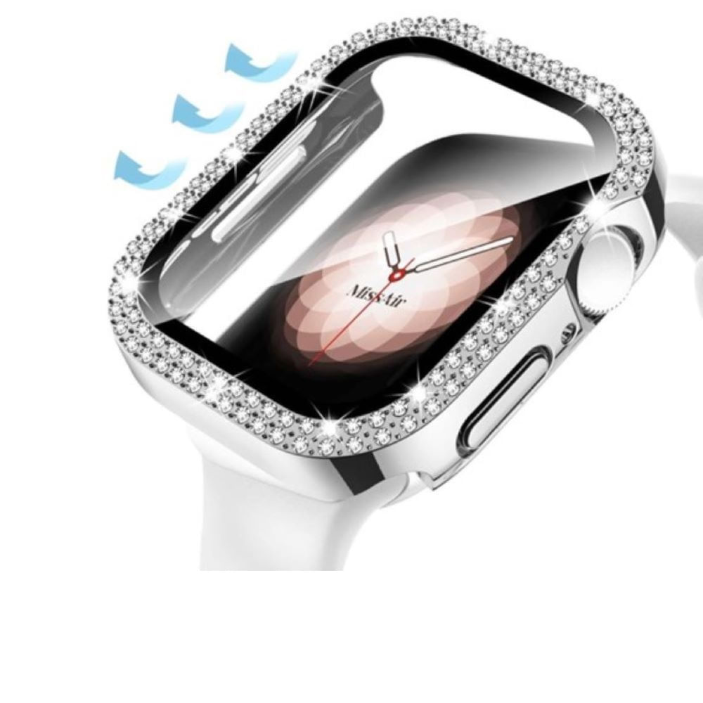 Bumper case doble piedras brillo para smartwatch de 41mm plata