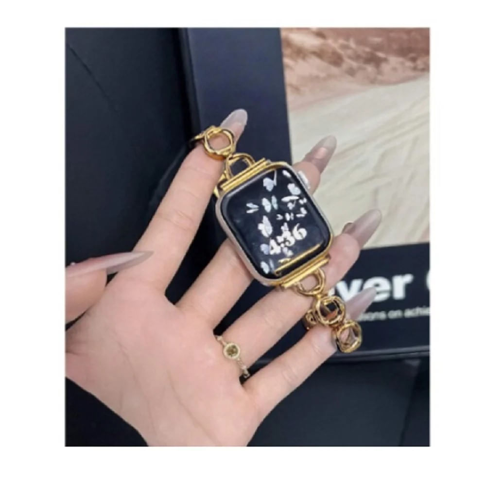 Correa Para Applewatch Y Watch Acero Rings Anillo 42 44 45 49mm Dorado