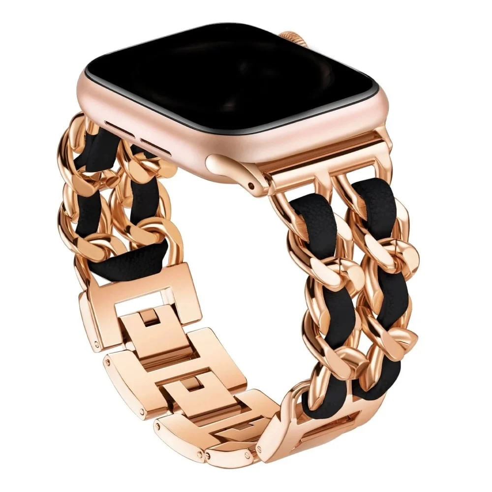 Correa Para Applewatch Y Watch Acero y Cuero 42 44 45 49mm Dorado Negro