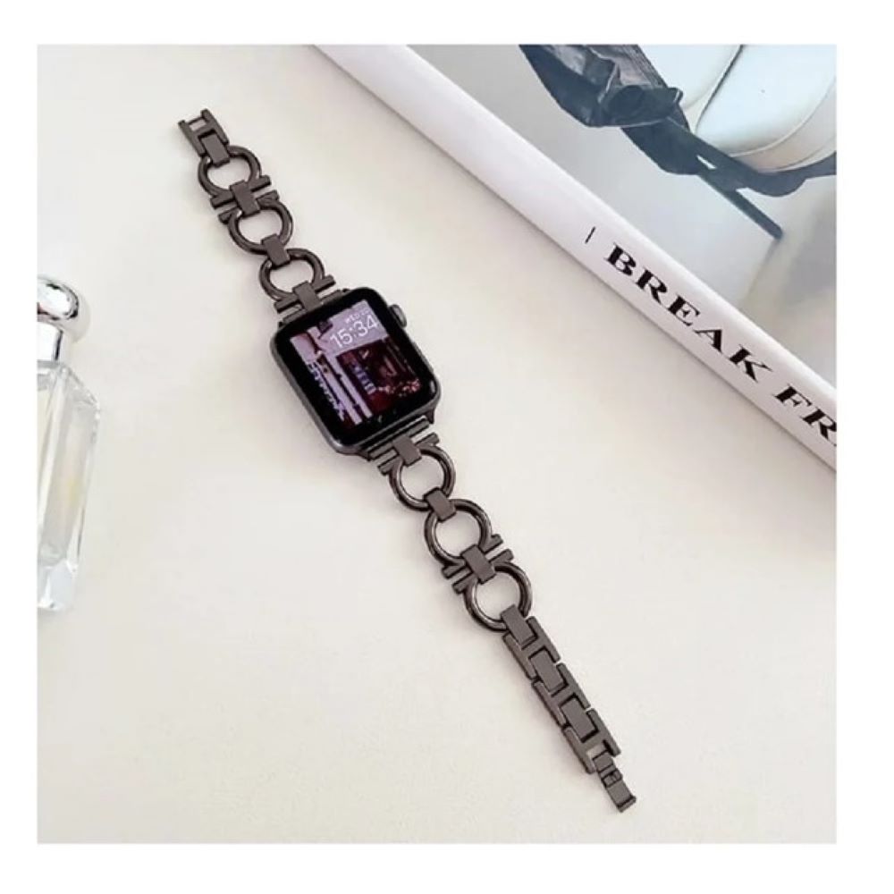 Correa Para Applewatch y Watch Acero Chanel 42 44 45 49mm Negro