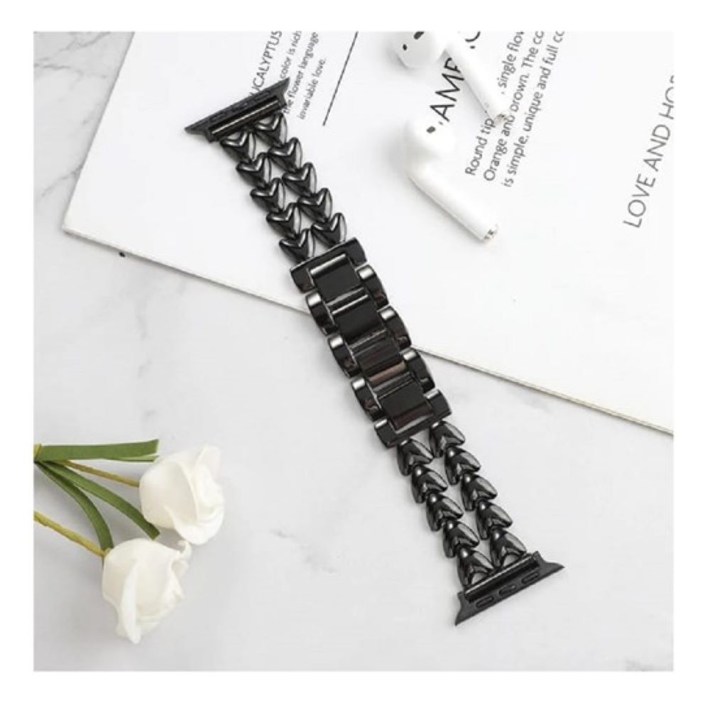 Pulsera para Apple Watch de metal doble corazon 42 44 45 49mm negro