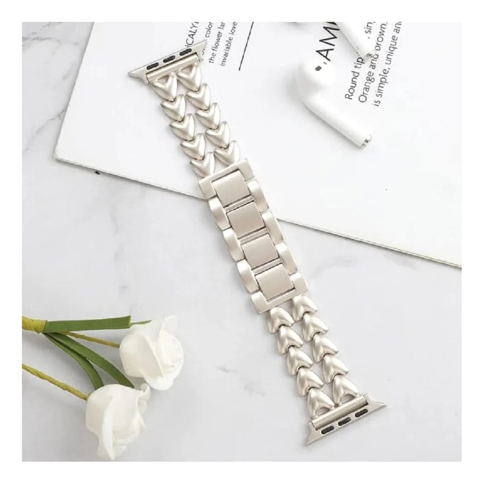 Pulsera para Apple Watch de metal doble corazon 42 44 45 49mm starlight