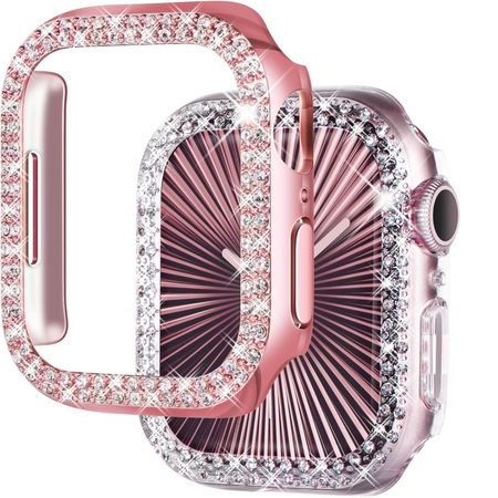 Bumper case doble piedras brillo para smartwatch de 40mm rosado