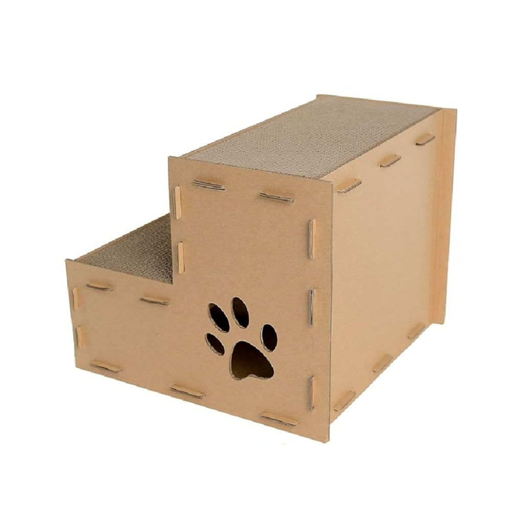 CASA RASCADOR TIPO ESCALERA DE 2 NIVELES DE CARTÓN CORRUGADO PARA GATOS
