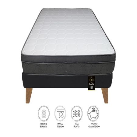 Cama Turin Slim 1.5 Plz + 1 almohada - Negro