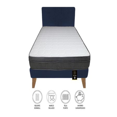 Dormitorio Turin Slim 2 Plz + Cabecera + Almohadas - Azul Marino
