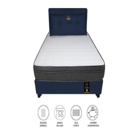 Dormitorio Turin 2 Plz + Cabecera Ajustable + Cojín - Azul Marino
