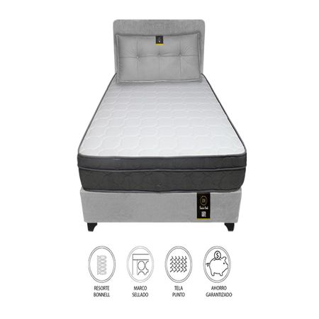 Dormitorio Turin 2 Plz + Cabecera Ajustable + Cojín - Gris Oscuro