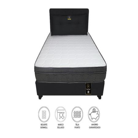 Dormitorio Turin 2 Plz + Cabecera Ajustable + Cojín - Negro
