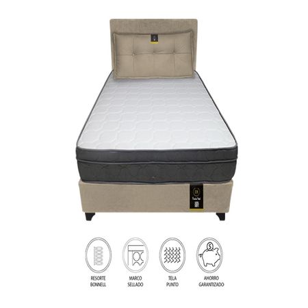 Dormitorio Turin 2 Plz + Cabecera Ajustable + Cojín - Beige Claro
