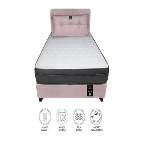 Dormitorio Turin 2 Plz + Cabecera Ajustable + Cojín - Rosado