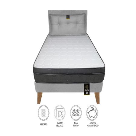 Dormitorio Turin Slim 2 Plz + Cabecera + Cojín - Gris Claro