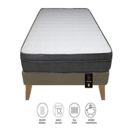 Cama Turin Slim 1.5 Plz + 1 almohada - Beige Oscuro