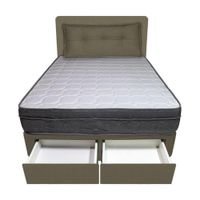 Dormitorio Turin + 2 Cajones 2 Plz + Cabecera + Cojín - Beige Oscuro