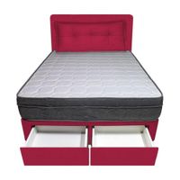 Dormitorio Turin + 2 Cajones 2 Plz + Cabecera + Cojín - Rojo