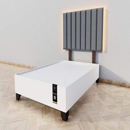 Dormitorio Enns + Cabecera Led Córdoba 2 plz - Gris Oscuro y BLanco