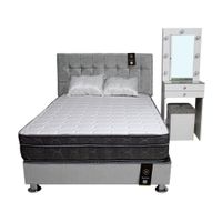 Dormitorio Coquette 2 Plz + Cabecera + Tocador + Puff - Gris Claro