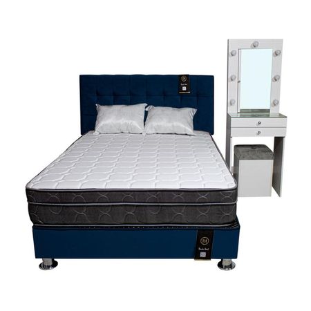 Dormitorio Coquette 2 Plz + Cabecera + Tocador + Puff - Azul Marino