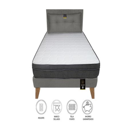 Dormitorio Turin Slim 2 Plz + Cabecera + Cojín - Gris Oscuro