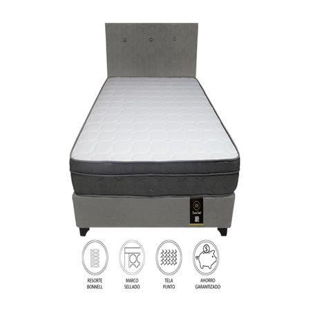Dormitorio Turin 2 Plz + Cabecera + 2 Almohadas - Gris Oscuro